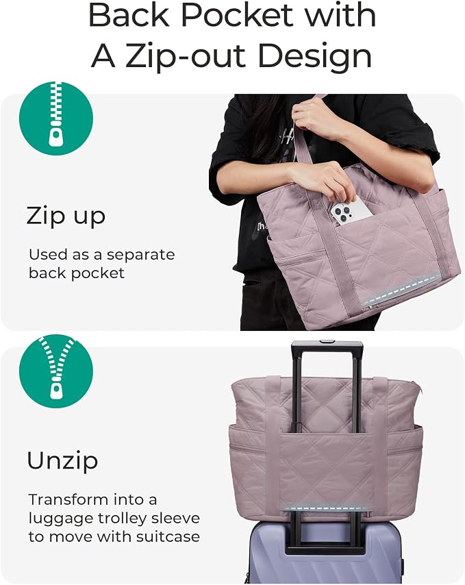 BAGSMART Crush Tote Bag for Women, 20L Puffer Work Tote with Zipper | Quilted Nurse Hospital Bag For Travel College Gym