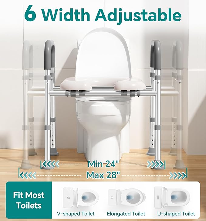 Soundfuse Toilet Seat Risers for Seniors, Raised Toilet Seat with Handles, Adjustable Height & Width, Cozy Padded 400lb Elevated Toilet Seat, Fit Any Toilet