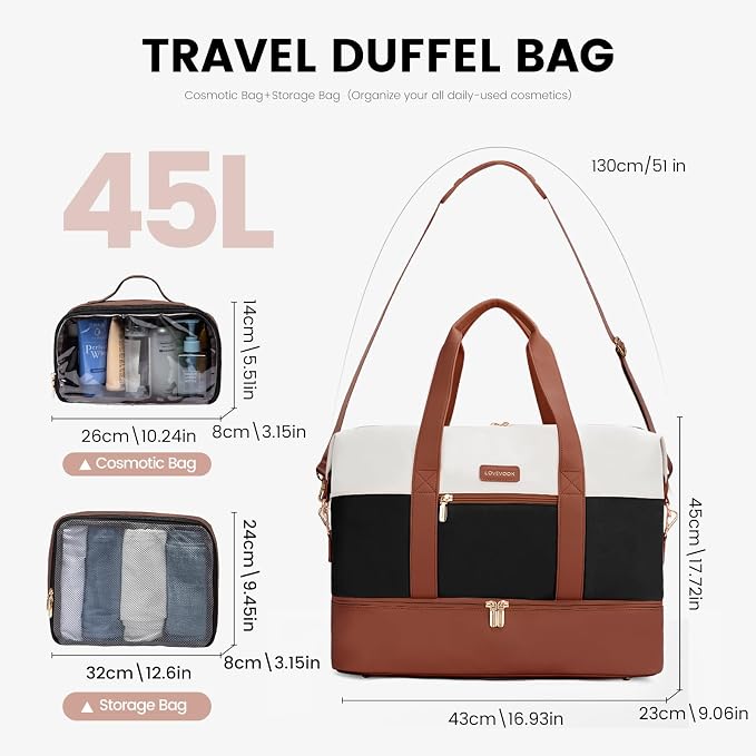 LOVEVOOK Weekender Bag for Women, Large Duffle Bag for Travel with 2 Packing Cubes, Carry on Overnight Bag with Shoe Compartment, Mom Hospital Bags for Labor and Delivery