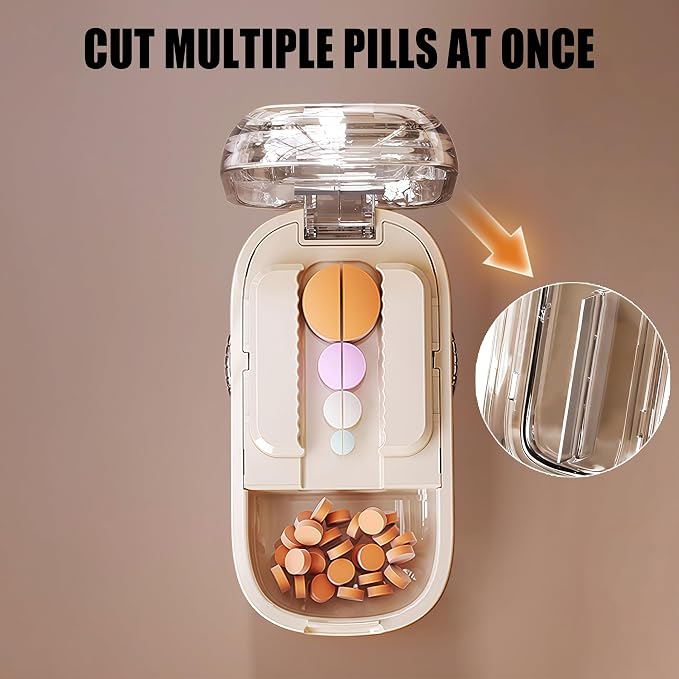 Pill Cutter Splitter for Small and Tiny Pills - Adjustable Pill Splitter with Centering Device for Cutting Multiple Pills, Precision Alignment, Easy to Use and Travel Sized (Opaline)