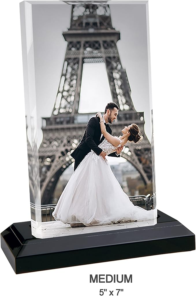 HB Art Design Personalized CRYSTAL Glass Print with Wood Stand Upload your Photo Custom Acrylic Rectangle Shape Custom Photo Print Personalized Christmas Gift SMALL- 5 x 6 inches