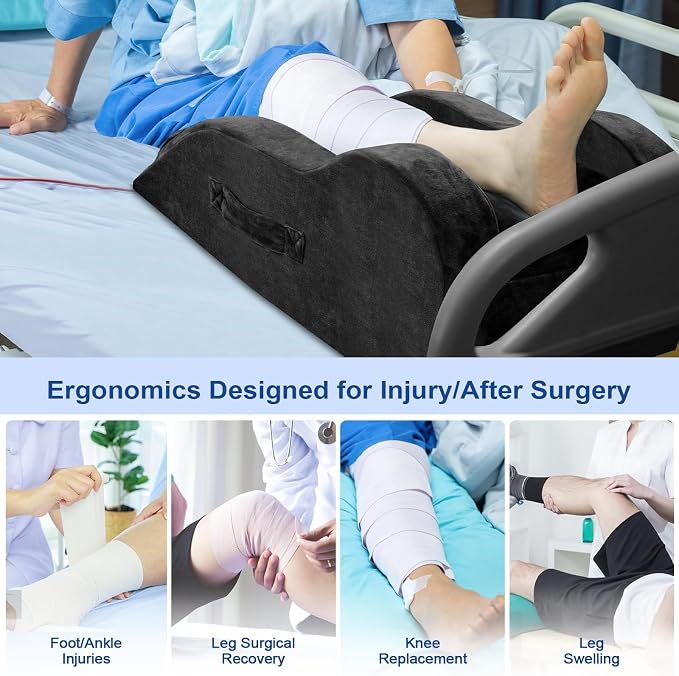 KingPavonini Adjustable Leg Elevation Pillows for After Surgery, Ergonomic Curve Keeps Knee Straight, Memory Foam Leg Pillow Elevation for Blood Circulation, Swelling and Pain Relief (Black)