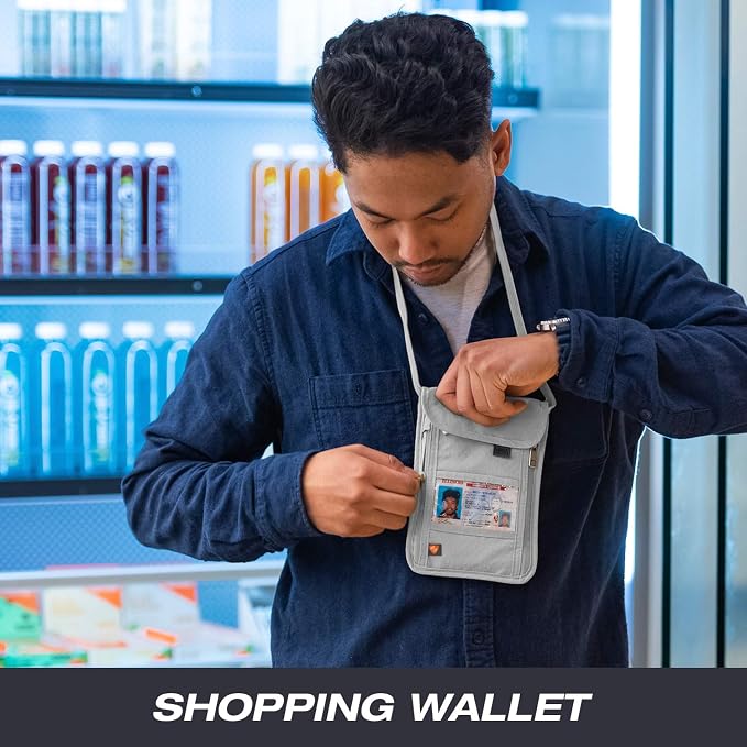 Lewis N. Clark Stash Neck Travel Wallet | RFID Blocking Passport Holder | Protect Personal Information | Gray