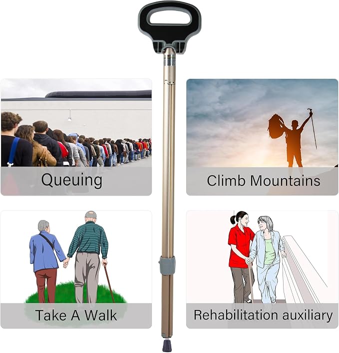 Cane with Seat 2-in-1 Portable Walking Stick with Seat for Men & Women Folding Lightweight Sturdy Tripod Cane Foldable Stool Mobility Aid Crutch Chair with Travel Bag for Elderly, Seniors & Handicap