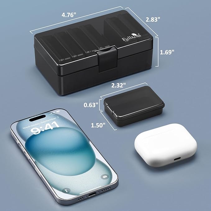 Fullicon Small Pill Case for Purse, Travel Medicine Pill Organizer, Weekly 7 Day Daily Pill Box, Pocket Pharmacy Pill Container Dispenser Holder with Labels (Black)