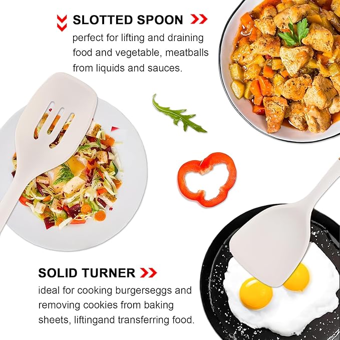 Silicone Kitchen Utensils Set of 4, Large Non-Stick Cooking Utensil Set w Wooden Handle Food Grade Heat Resistance Turner Spoon Silicone Cooking Kitchen Gadgets BPA Free for Nonstick Cookware