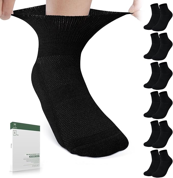 Bulinlulu Bamboo Viscose Diabetic Socks, 6 Pairs Non Binding Ankle Socks, Reinforced Toe, Size 6-9/9-11/13-15