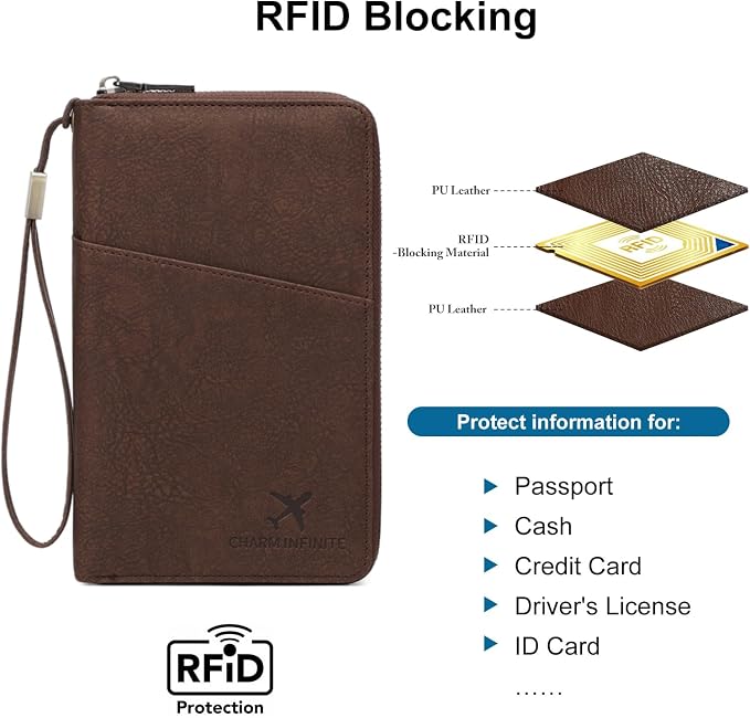 Family Passport Holder for Travel Women and Men RFID Blocking Passport Holder with Zipper Multi-functional Passport Wallet Passport Case Passport cover Travel Essentials