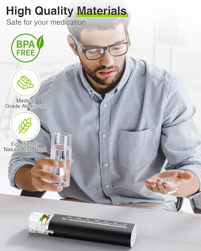 Zannaki Aluminum 7 Day Weekly Pill Organizer, Portable Travel Pill Case with Three Layer Seal, Large Capacity Cute Daily Pill Box, Pill Holder Container for Vitamins, Pills, Supplements and Medication