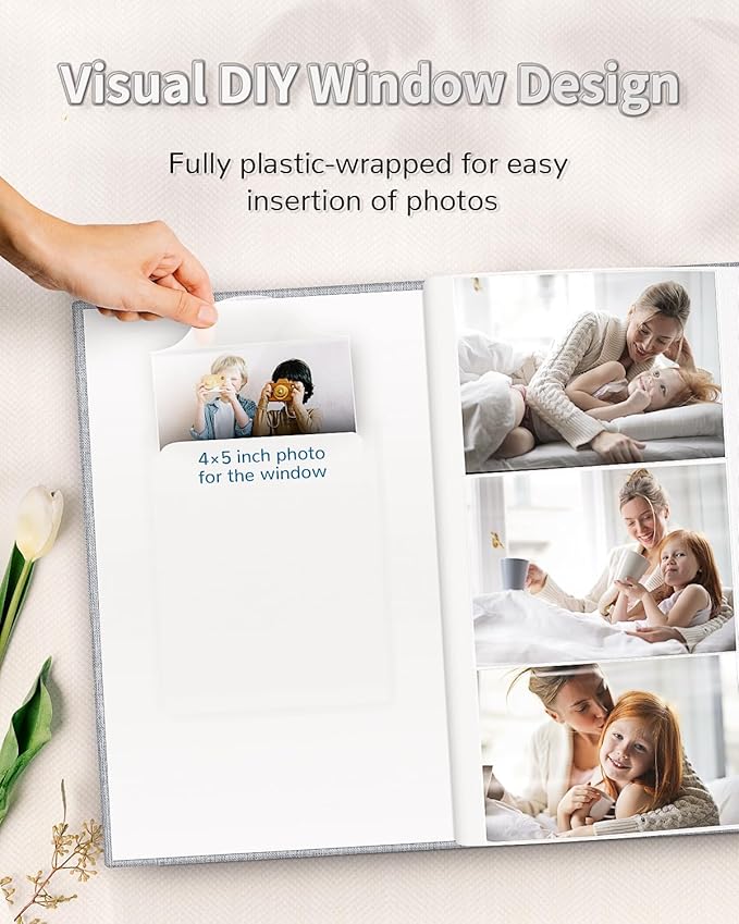 Artfeel Photo Album 4x6 with 300 Pockets,Slip-in Picture Albums,Linen Cover Memory Book with Front Window,White Page Vertical Photo Book for Wedding,Family,Anniversare,Baby,Vacation,Father's Day