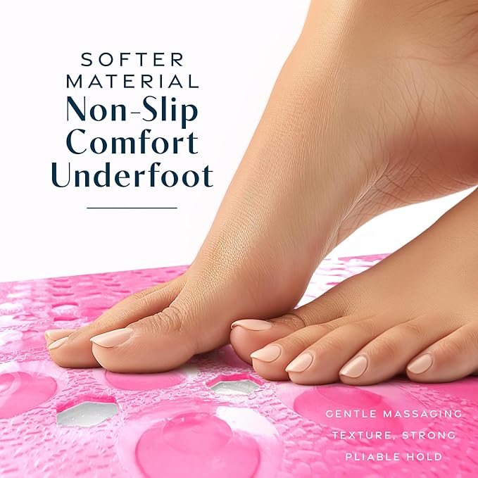 SlipX Solutions Power Grip 39x16 Bathtub & Shower Mat | Premium Non-Slip Bath Safety | Clear Pink