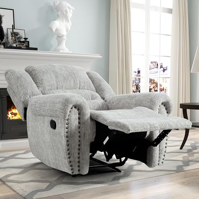 Manual Recliner Chair Set of 2, Classic and Traditional Manual Recliner Chair with Comfortable Arms and Back Single Sofa for Living Room, White Grey
