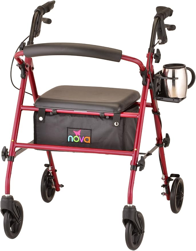 NOVA Adjustable Cup Holder for Walkers, Rollators & Wheelchairs – Folding Drink Holder Fits 3/4”, 7/8” & 1” Tubes, Holds 2.25”–3.75” Cups, Durable, Easy Install