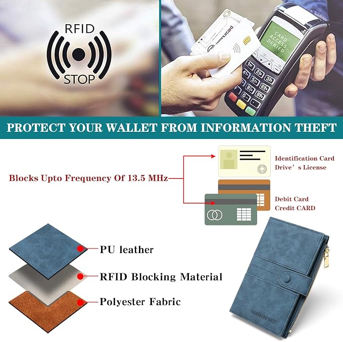 RFID Blocking Leather Passport Wallet Cover Case with Pen and Card Slots Travel Wallet for Women/Men Travel Must Haves Accessories
