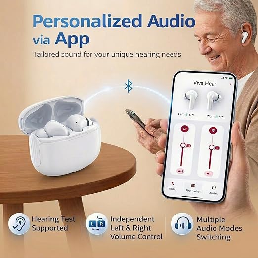 OTC Hearing Aids for Seniors, Rechargeable Bluetooth Hearing Aids with App Control, Noise Cancelling Sound Amplifiers for Hearing Loss, 38dB Sound Gain, In-ear Design