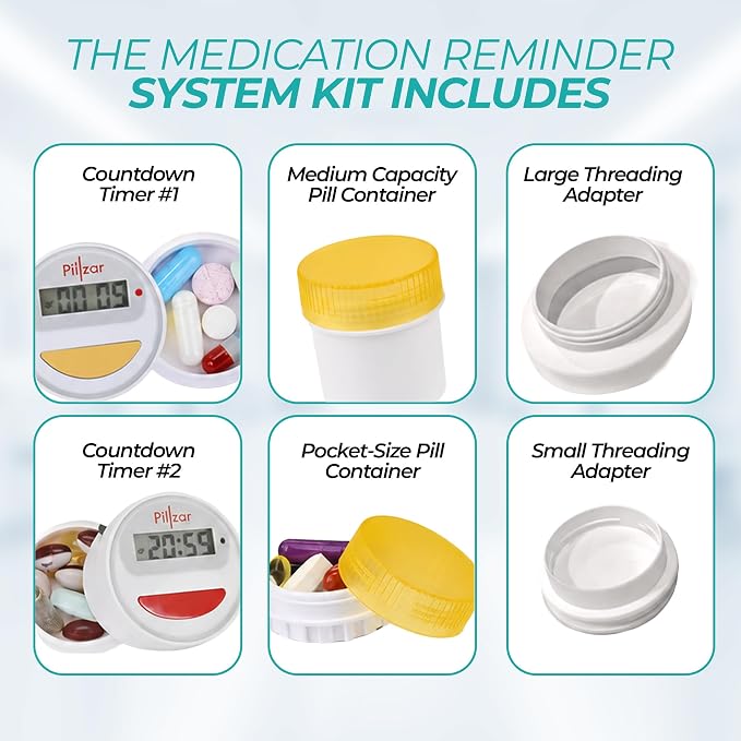 Portable Medication Reminder System with Two Timer Caps – Compact Organizer for Pills, Vitamins & Supplements for Travel or Home Use.