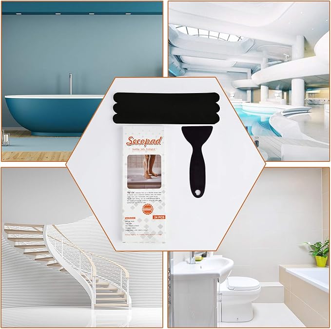 Non-Slip Bathtub Stickers 24 PCS Safety Bathroom Tubs Showers Treads Adhesive Decals Scraper (Black)