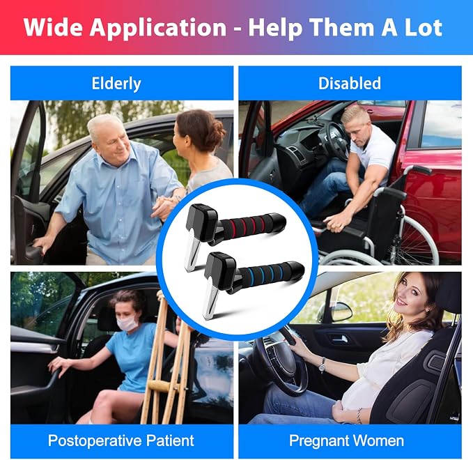 Car Door Handle for Elderly, Car Handle Assist, Car Cane Assist Handle with Anti-Slip Grip Portable for Seniors & Handicapped, Multifunctional Support Handle (2 Pack)