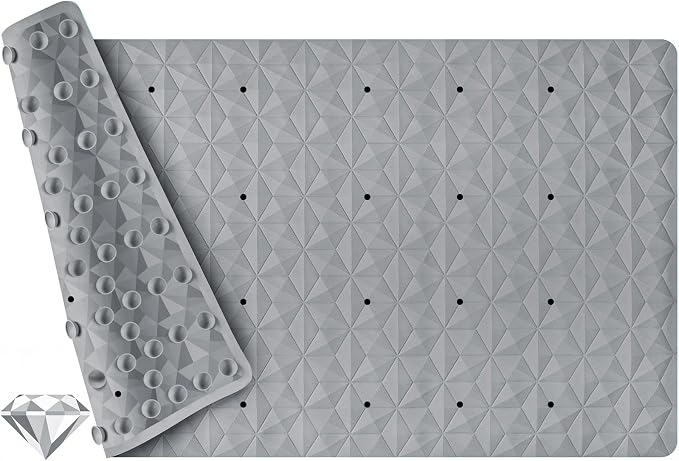 Non Slip Bathtub Mat for Bath Tub Shower - Natural Rubber Mat with 241 Suction Cups - Soft Bathroom Safety Mat - Unique Diamond Pattern - Fatigue Relief - Machine Washable - 16 × 28 Inch