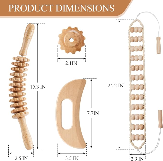 3Pcs Wood Therapy Massage Tools Lymphatic Drainage Massager Wooden Massager Body Sculpting Tools for Maderoterapia,Anti-Cellulite,Pain Relief(3-in-1 Massager)