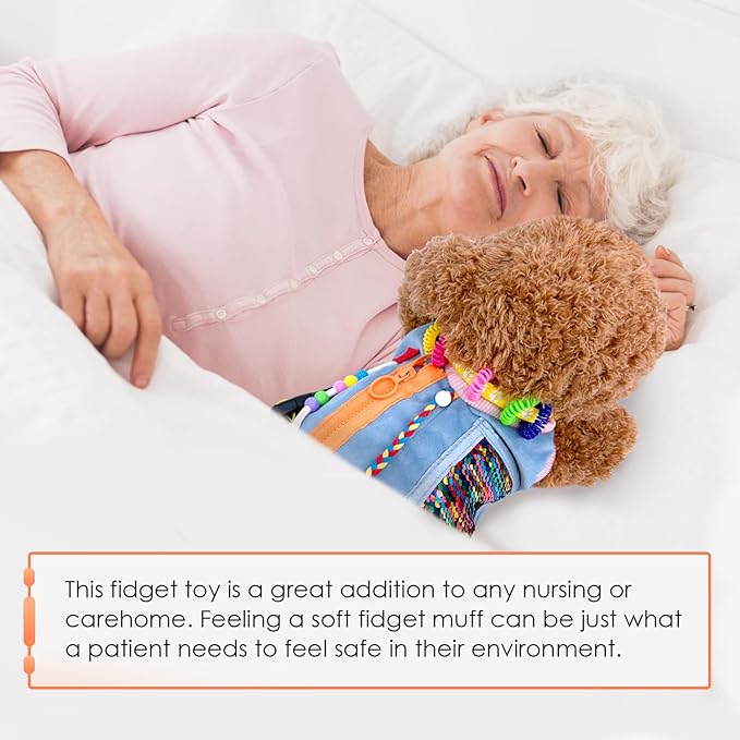 Fidget Blanket for Elderly, Fidget Sensory Blanket for Seniors with Alzheimer’s, Dementia Products for Elderly, Sensory Fidget Blanket, Teddy Dog Fidget for Adults with Dementia