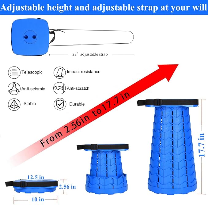 Fishboy Upgraded Collapsible Stool, 400lbs Max Weight, Lightweight But Sturdy, Portable Retractable Folding Telescoping Foldable Camping Stool for Adults Outdoor Fishing Hiking BBQ