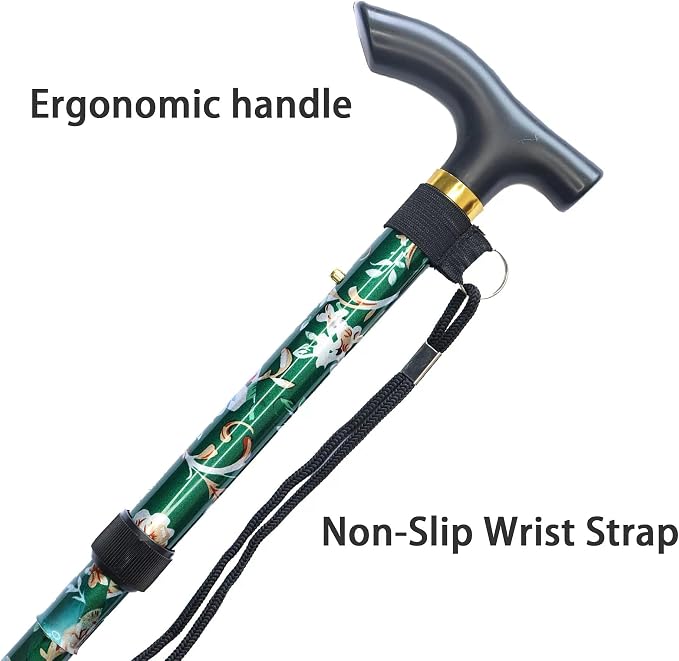 Folding Canes for Men and Women, Floral | 5-Level Adjustable Height, Lightweight Collapsible, Aluminum, Wrist Strap, T Handle, Walking Sticks for Seniors Adults