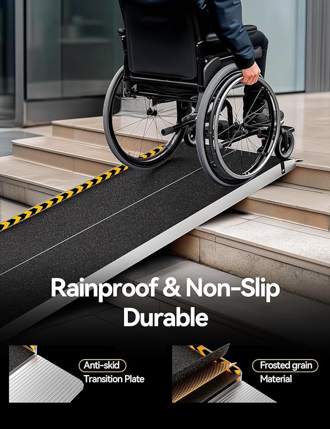 FACHNUO 12 Feet Wheelchair Ramp with Support Legs, Folded Aluminum Handicap Ramps, Portable Detachable Wheel Chair Ramp for Home Steps, Stairs, Entry, Threshold, Doorways, 800LBS Capacity