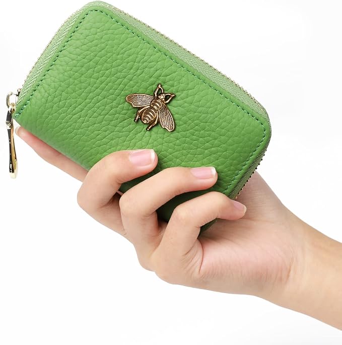 imeetu RFID Credit Card Holder, Small Card Wallet Women, Leather Card Case | Genuine Leather Women's Card & id Cases, Change Coin Purse with Zipper Keychain id Window, 20 Colors & 3 Styles, Daily, Gifts