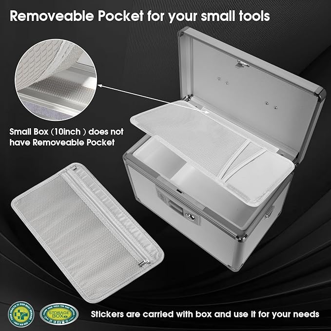 Medicine Lock Box with Key, Alluminum Alloy Box for Medication,First Aid Box with a Removeable Tray to Store Medicines & Pills for Home, Silver 12 * 7.68 * 7.87 Inch