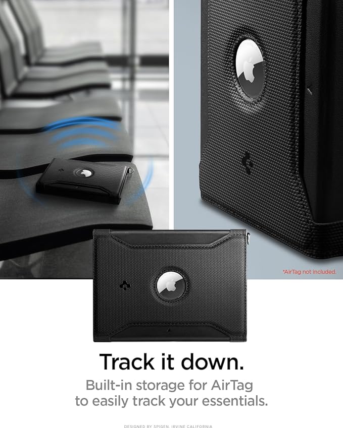 Spigen Life Passport Card Cover Holder, RFID Blocking | Travel Document Organizer, SIM Card Pin Included - Black