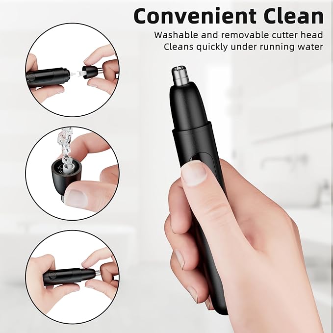 Smity Nose Hair Trimmer, Rechargeable Cordless Painless Ear Eyebrow Trimming Tool Dual Edge Blades Razor Easy Cleansing with LED Light for Man Woman