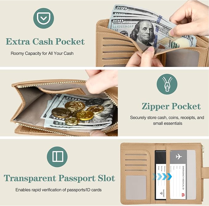 RFID Passport Holder for Travel, Leather Passport Wallet Cover with Airtag | with Airtag Slot, Card Cash Holders, Zippered Coins Pocket, for Women/Men, Gift Box, Travel Essentials, 4.1"L x 1"W x 6.3"H