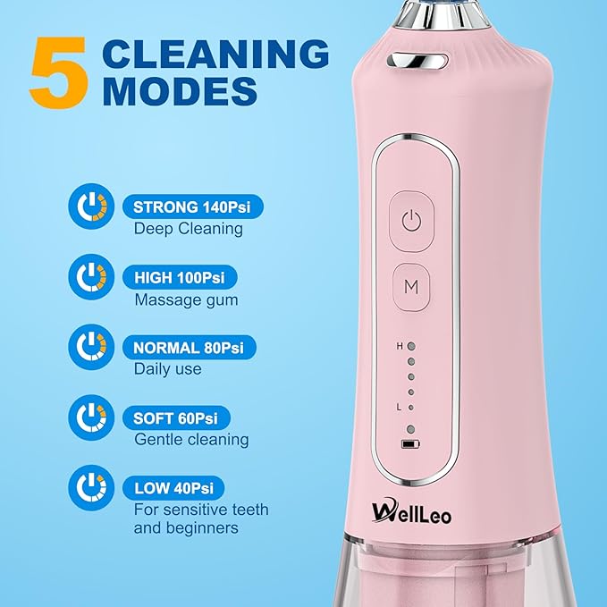 Water Flossers for Teeth, 300ML Cordless Oral Irrigator Rechargeable Dental Flosser Picks with 5 Modes 5 Jet Tips,IPX7 Waterproof Teeth Cleaner for Braces Gum Care, Home Travel Use
