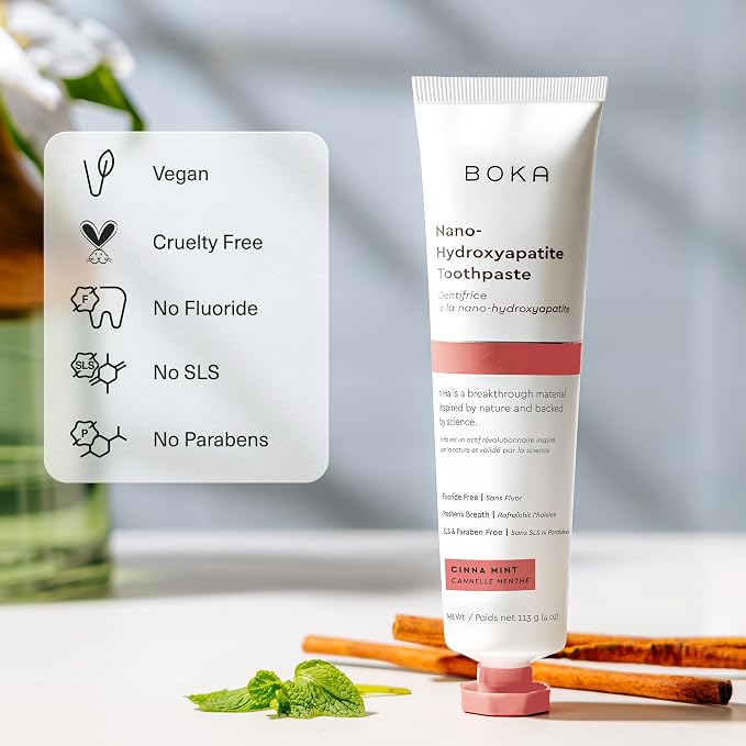 Boka Fluoride Free Toothpaste, Nano Hydroxyapatite Toothpaste, Appropriate for Sensitive Teeth - for Adult Oral Care - Cinnamon Mint Flavor, 4 Fl Oz 3Pk