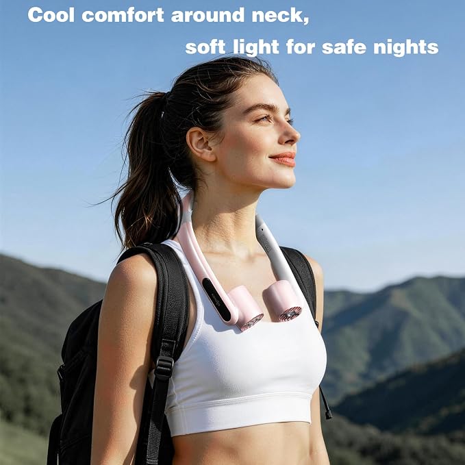 VAVOFO Portable Neck Fan with Book Light, Hands Free Wearable Cooling Fan | 6000mAh Rechargeable, 3 Speeds, 250° Adjustable, Ideal Gift for Reading, Travel, Office, Hiking, Fishing & Sports