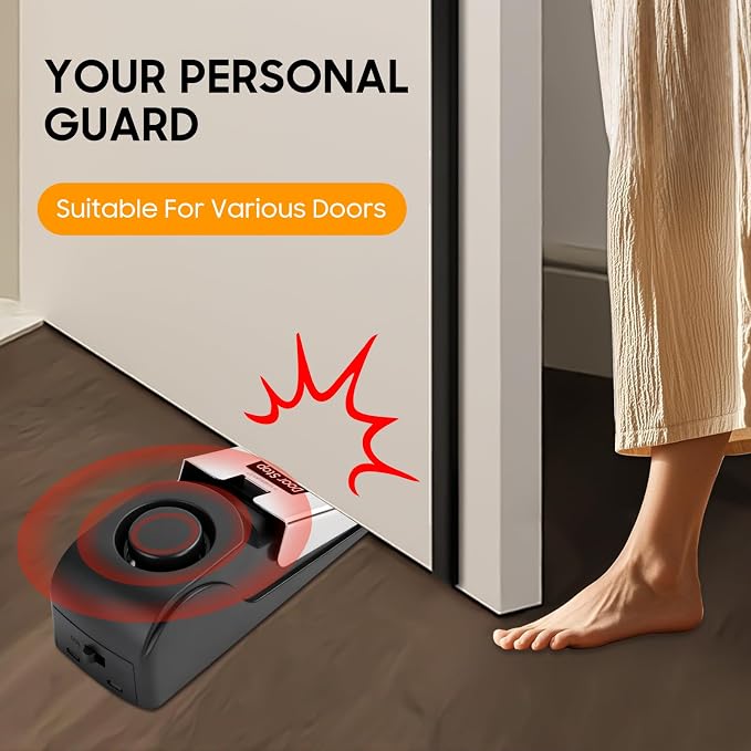 Upgraded Door Stopper Alarm - 120dB Loud Anti-Theft Security Alarm for Home, Travel & Apartments (Battery Included, 1 Pack)