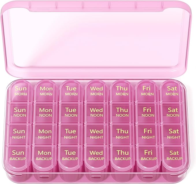 Zoksi Pill Organizer 4 Times a Day, 7 Day Pill Box with Removable Daily Cases, Large Medicine Organizer for Pills, Vitamins and Supplements, Easy Open 180 Degree Lids, Travel Pill Case