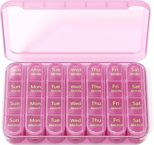 Zoksi Pill Organizer 4 Times a Day, 7 Day Pill Box with Removable Daily Cases, Large Medicine Organizer for Pills, Vitamins and Supplements, Easy Open 180 Degree Lids, Travel Pill Case