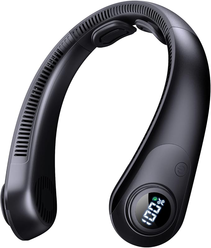 Portable Neck Fan that Blow Cold Air, LED Display, Rechargeable Hands-Free Wearable Cooling Personal Fan, 5 Speed, Neck Support, Bladeless Neck Air Conditioner, Gifts for Women/Men, Hot Flashes