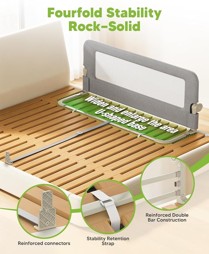 Bed Rail for Toddlers, 71IN Baby Bed Rail Guard Folding Up, Child Safety Side Railing Guards with Reinforced Anchor for Twin, Full, Queen, King Bunk Size Bed —Grey