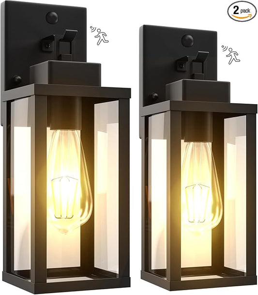 14.6 Inch Motion Sensor Dawn to Dusk Outdoor Sensor Light Fixture Anti-Rust Exterior Wall Lighting Waterproof Outdoor Wall Lantern for Porch Patio Front Door Garage - 2 Pack