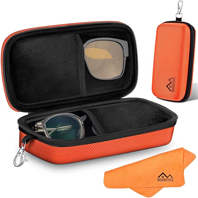 Double Glasses Case Hard Shell, Dual Sunglasses Organizer w/Zipper, Shockproof Travel Eyewear Storage Case for Car