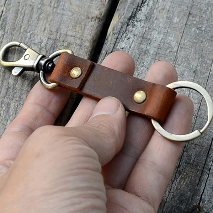 Genuine Leather Keychain Walnut Leather Key Holder Mens Belt Key Chain Ring Fob