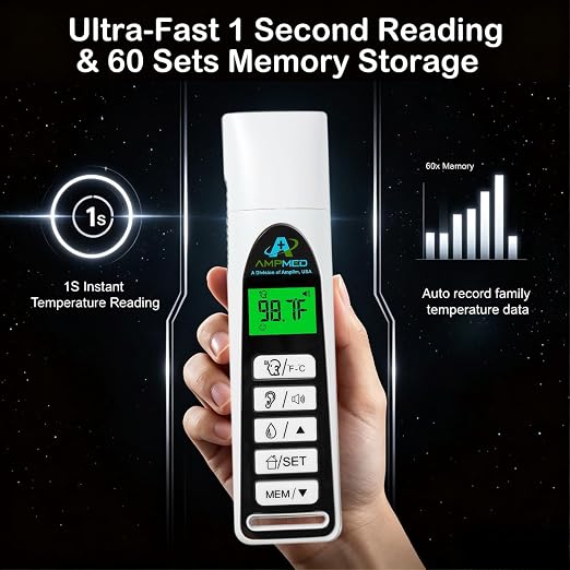 Baby Forehead & Ear Thermometer, Base Stand, 3-in-1, White | Touchless, For Baby, Infants, Toddlers, Kids & Adults, Base Stand & Clock