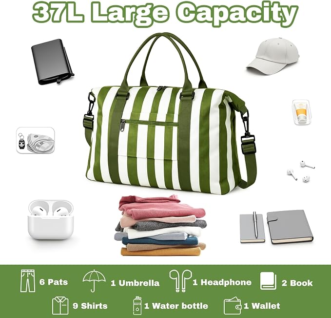 Travel Duffle Bag for Women, Carry On Weekender Tote with Trolley Sleeve | Waterproof overnight bag for gym, sports, hospital stays, labor and delivery; spacious carry-on design for short trips.