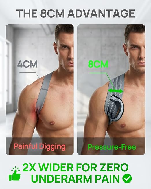 Pro-Gym Back Posture Corrector for Men to Open Shoulders | 8cm Ultra-Wide No-Digging Shoulder Straps, Power-Strap for Easy Solo Wear, Breathable for Workout & Peak Form