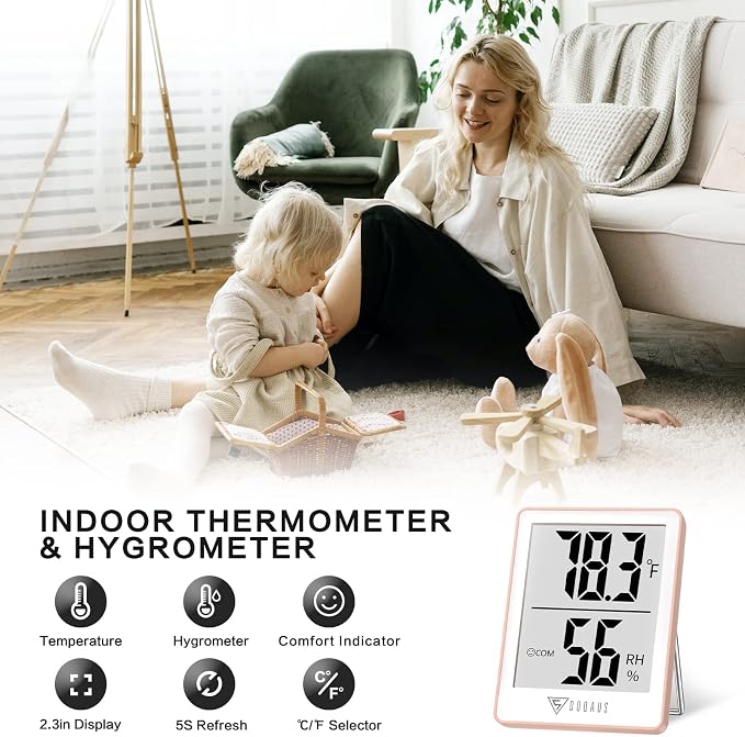 DOQAUS Digital Hygrometer Indoor Thermometer Humidity Meter, Pink | Mini Room Thermometer, 5s Fast Refresh, Accurate Temperature and Humidity Monitor for House, Baby Room, Greenhouse, Incubator