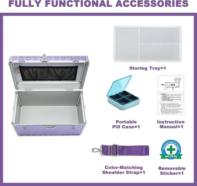 Storage Lock Box with Combination Lock, Lockable Medicine Storage Box, Empty First Aid Box, Security Lock Box, Multipurpose Locking Box for Home and Outdoor Use（X-Large,Purple）