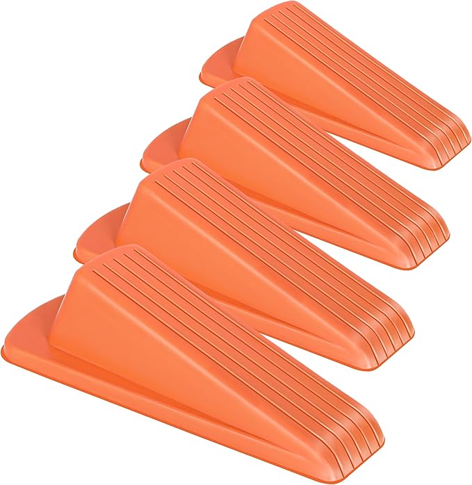 4 Pack Premium Rubber Door Stoppers Wedge, Door Stops for Carpet Heavy Duty Door, for Bottom of Door on Tile, Concrete, Carpet, Wooden Floor (Orange)